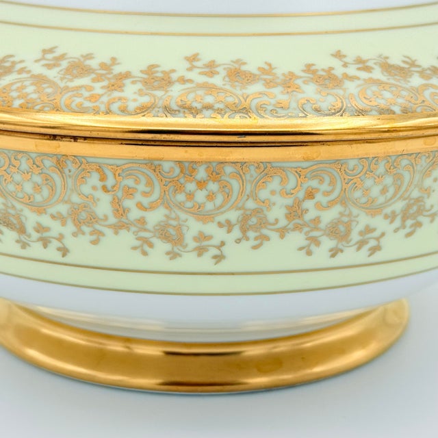Metal Vintage Japanese Ivory and 22k Gold Lidded Serving Dish With Pedestal Base For Sale - Image 7 of 8