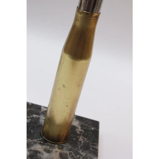 Antique Brass Artillery Double Shell Trench Art Table Lamp on Black Marble Base For Sale - Image 10 of 13