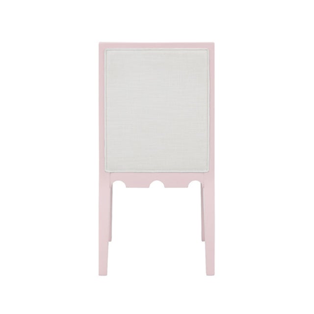 Worlds Away Matthew Izzo Home Lanister Pink Matte Lacquer Dining Chair With Performance Linen Upholstery For Sale - Image 4 of 6