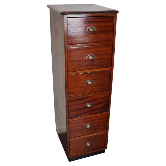 Mid-Century Dutch Industrial Mahogany Apothecary Cabinet For Sale