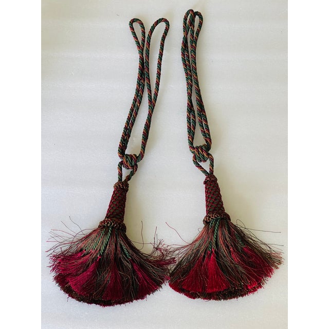Shabby Chic Large Taspberry Ted Silk Tiebacks With Tassels For Sale - Image 3 of 5