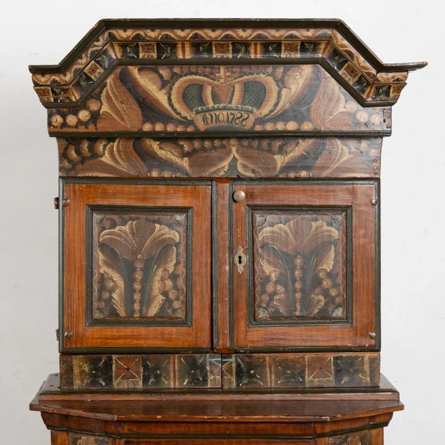 Original Hand Painted Swedish Dalarna Cabinet Cupboard Dated 1788 For Sale - Image 4 of 16