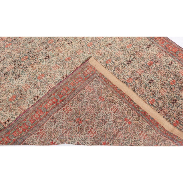 Authentic 19th Century Persian Senneh Botanic Blue Red Beige Handmade Wool Rug For Sale - Image 4 of 6