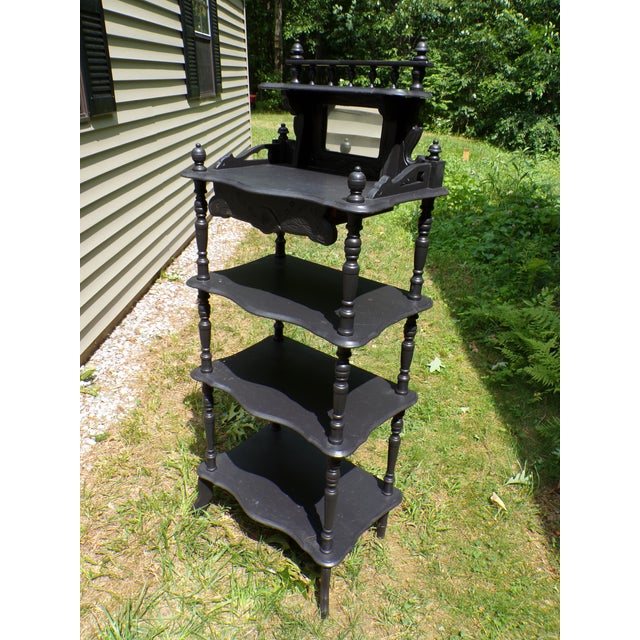 Antique Eastlake Black Ebonized Etagere Bookcase Display Shelves Rack For Sale - Image 16 of 18