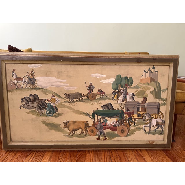 Whimsical Vintage French Oil on Canvas in Wonderful Frame. France, Circa 1920