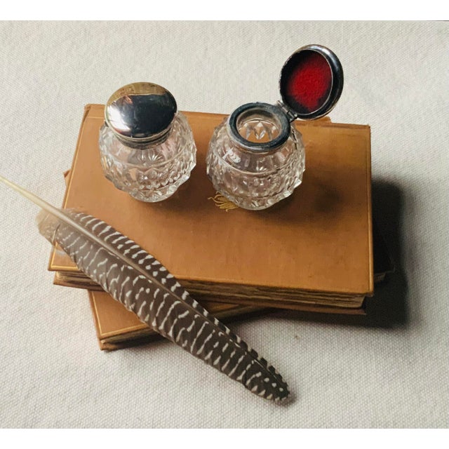 …English Victorian Silverplate Double Inkwell with Cut Crystal Wells - Neoclassical Description A superbly crafted c.1900...