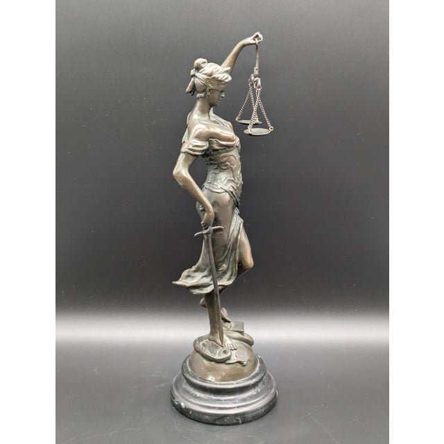 Vintage Bronze Lady Justice Statue: Themis/Justitia With Scales & Sword For Sale In Portland, OR - Image 6 of 10