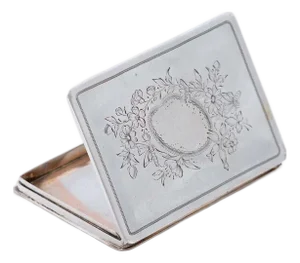 Rectangular Silver Card Case with Engraved Floral Motifs