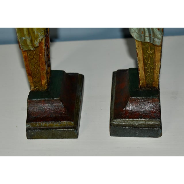 Wood Antique Pair of Carved & Painted Wood Venetian Style Architectural Figures For Sale - Image 7 of 12