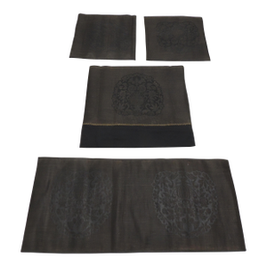 Vintage Black Woven Horsehair Textile Panels - Set of 4