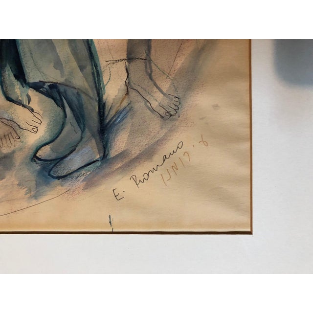 Late 20th Century Emanuel Glicenstein Romano, Modernist Watercolor Painting Judaica Kiddush Levana Blessing New Moon For Sale - Image 5 of 6