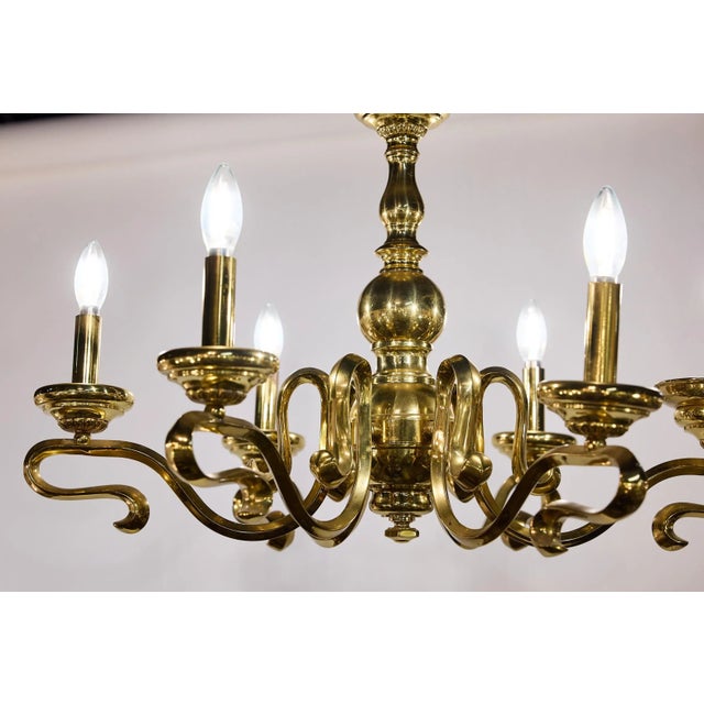 Hollywood Regency Spanish Mid-Century Brass Six Arm Chandelier For Sale - Image 3 of 12