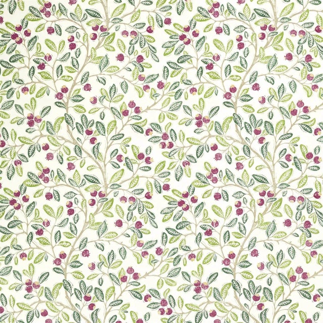 Sanderson Wild Berries Fabric in Fern/Mulberry - a Sample For Sale