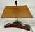 Unusual horizontal shape glazed ceramic vintage table lamp. Original shade and ceramic finial.
