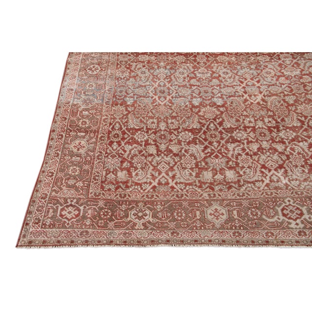 Antique Mahal Red Handmade Wool Rug For Sale - Image 4 of 12