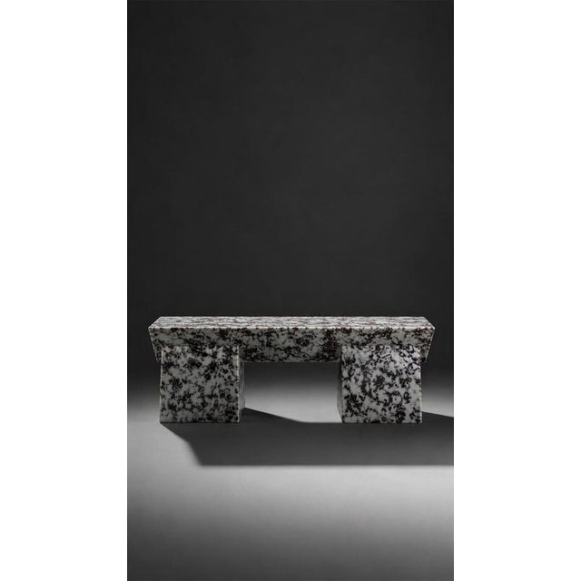 Contemporary Marlene Bench in Epoxy Resin and Leather Fragments by Wedo For Sale - Image 3 of 8