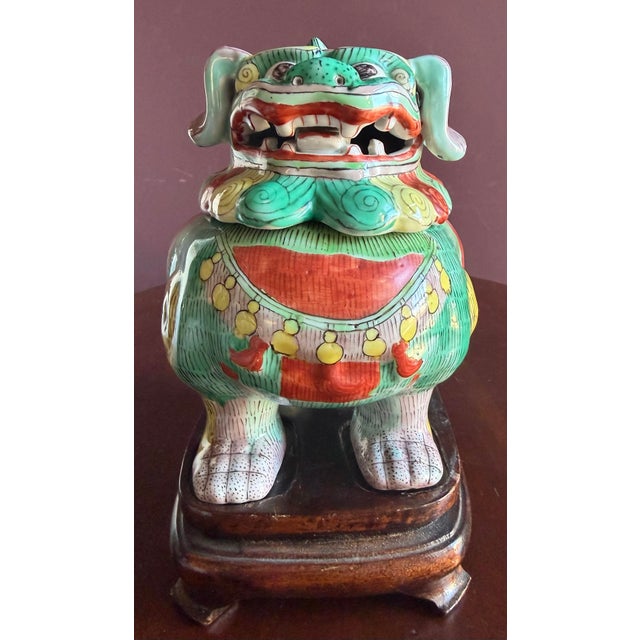 Chinese Chinese Foo Dog Censor and Wood Base. For Sale - Image 3 of 12