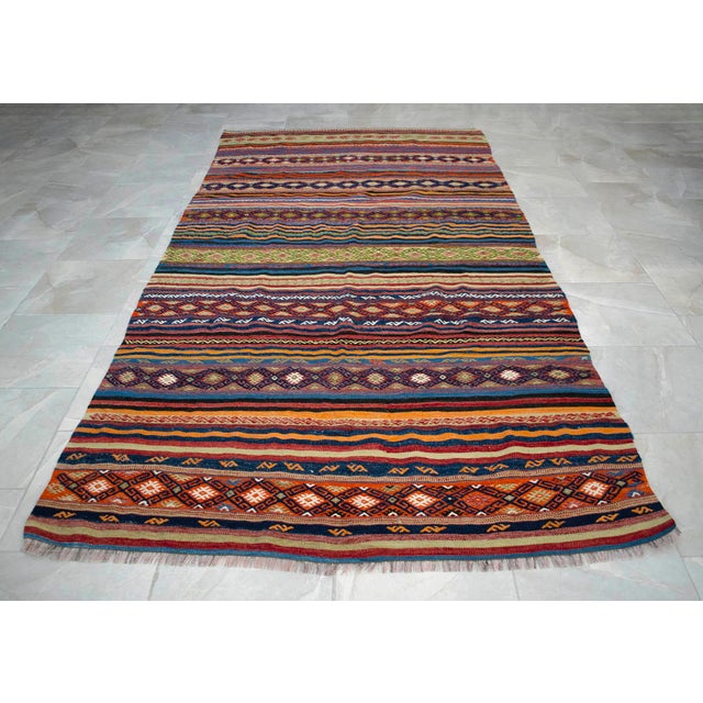 1960s 1960s Hand Woven Turkish Kilim Colorful Flat Weave Area Rug For Sale - Image 5 of 10