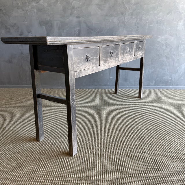 Vintage Elm Wood Console Painted Finish With 4 Drawers For Sale In Los Angeles - Image 6 of 10