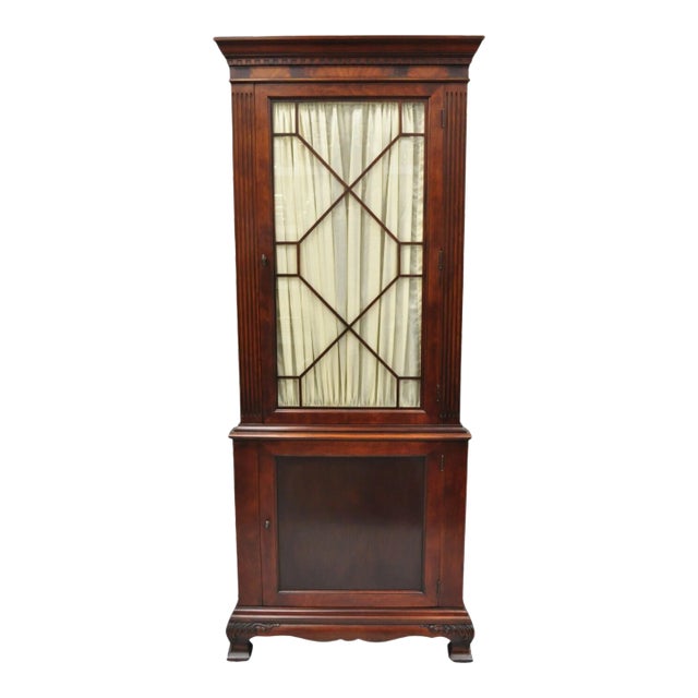 Vintage Georgian Style Mahogany Corner Cabinet China Cabinet With Glass Door For Sale