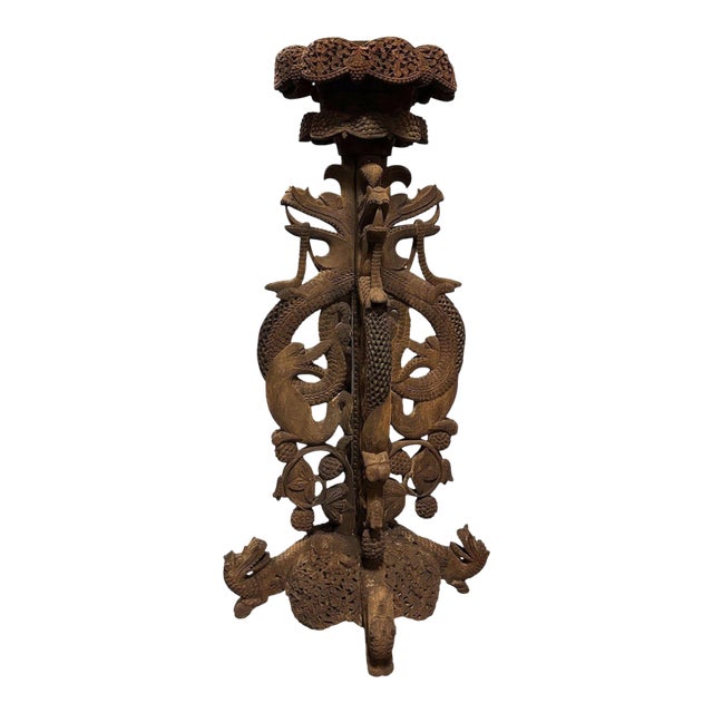 Anglo Indian Bombay Carved Serpent Wooden Blackwood Plant Stand For Sale
