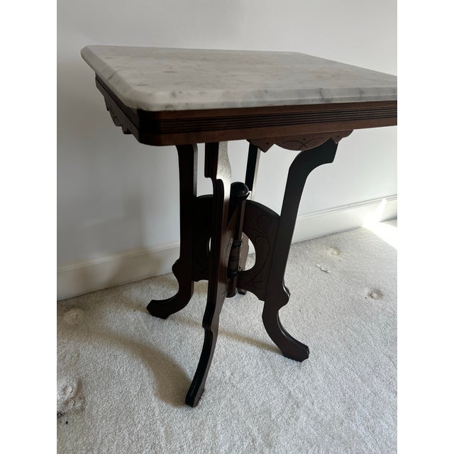 Wood 1970s Marble Top Wooden Side Table For Sale - Image 7 of 7