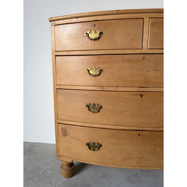 Antique 19th Century English Bow-Front Pine Chest of Drawers With Brass Hardware For Sale - Image 12 of 12