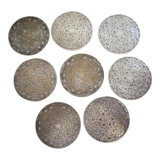 Rare Set of 8 Sterling Overlay Glass Coasters For Sale