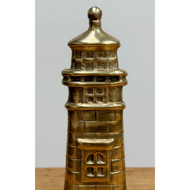 Mid 20th Century Vintage Brass Lighthouse Bookends For Sale - Image 5 of 6