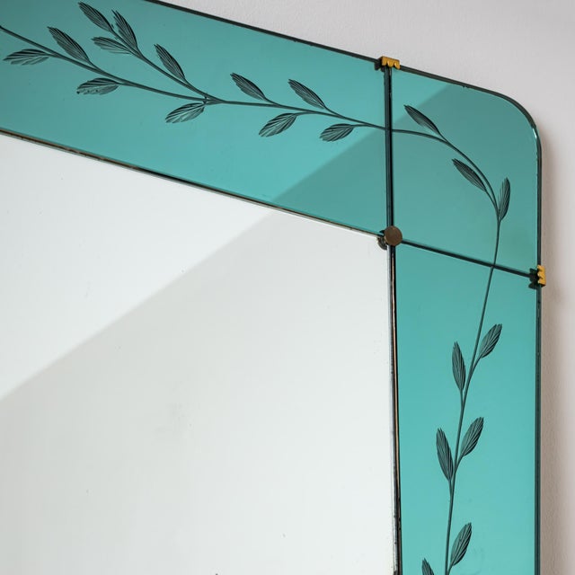1940s Large Wall Mirror with Console and Etched Decor, Italy For Sale In New York - Image 6 of 10