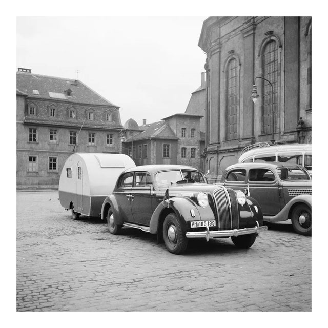 Car, Trailer at Heiligeistkriche Church Heidelberg, Germany 1938, Printed 2021 For Sale