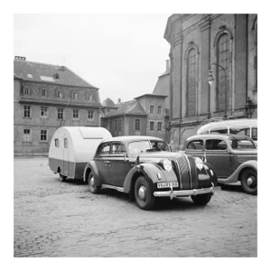 Car, Trailer at Heiligeistkriche Church Heidelberg, Germany 1938, Printed 2021