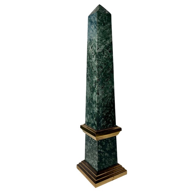Neoclassical Green Marble & Brass Obelisk, 14.5" High For Sale - Image 4 of 11