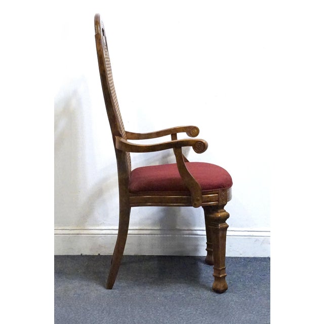 Wood Bernhardt Furniture Solid Walnut French Provincial Cane Back Dining Arm Chair For Sale - Image 7 of 10