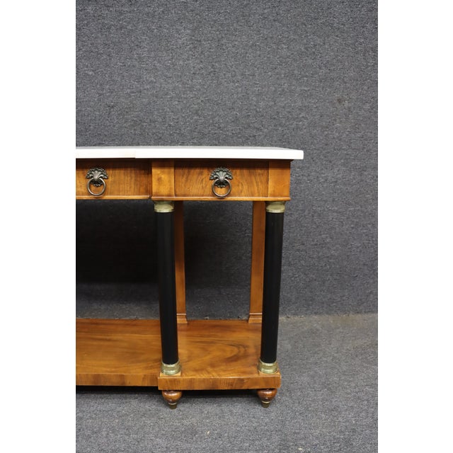 John Widdicomb John Widdicomb Neoclassical Marble-Top Console Table With Ebonized Columns For Sale - Image 4 of 14