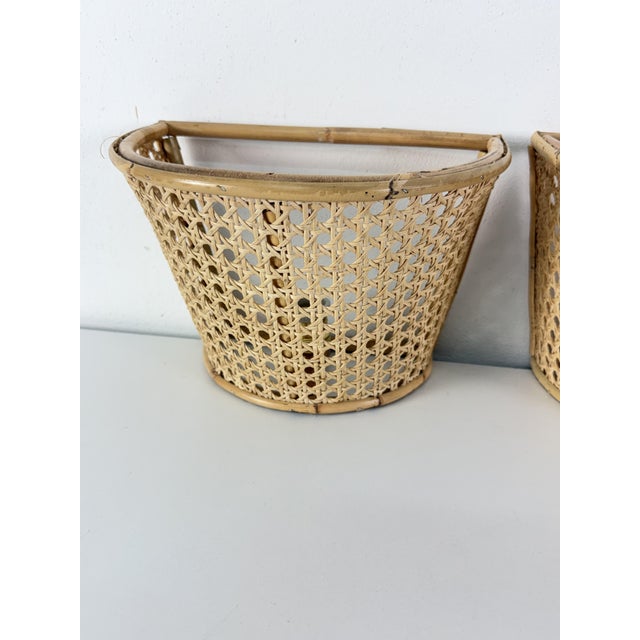 Mid-Century Modern Mid-Century Modern Italian Rattan and Bamboo Wall Lamps, 1960s, Set of 3 For Sale - Image 3 of 15