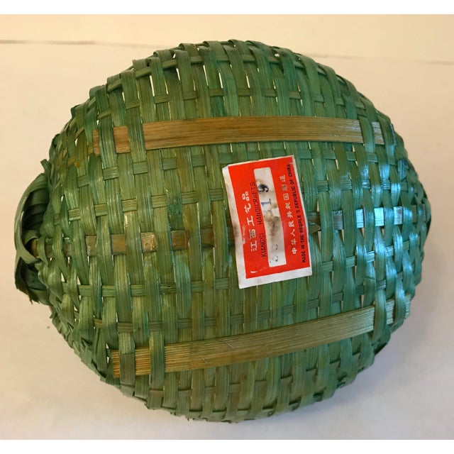 Vintage Asian Woven Green Basket With Handle For Sale In Dallas - Image 6 of 8