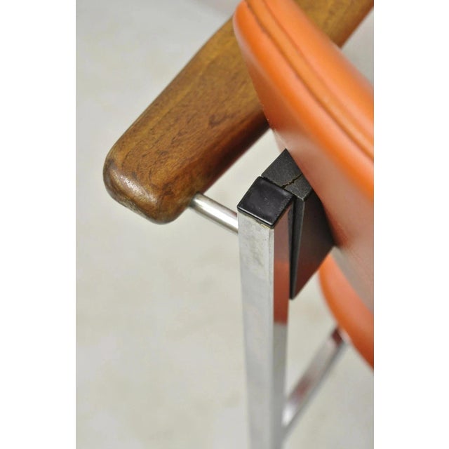 Vintage Mid Century Modern Orange Chrome Frame Sloped Wood Arm Side Desk Chair For Sale - Image 9 of 12