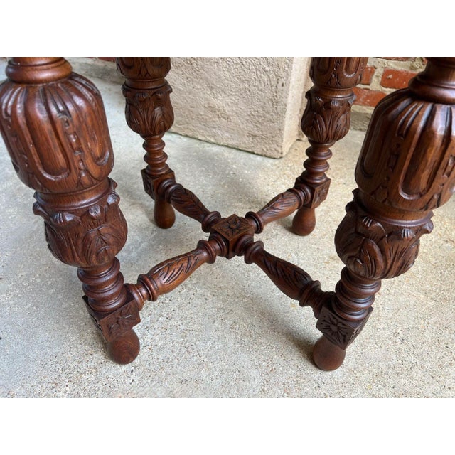 Petite Antique French Octagon Center Side Table Renaissance Carved Oak For Sale - Image 11 of 12