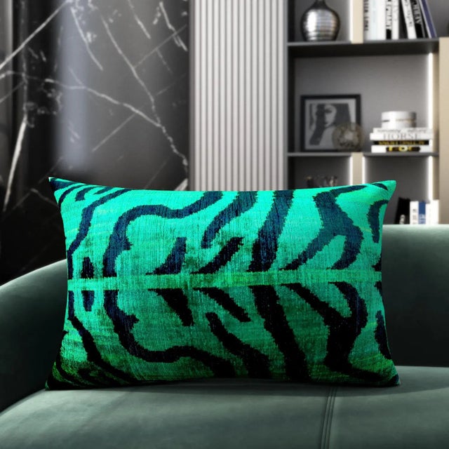 Contemporary Handmade Velvet Tiger Print Throw Pillow & Down Feather Insert For Sale In San Francisco - Image 6 of 9