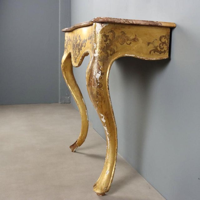 Antique 19th Century Gilded Wood Console with Marble Top, Italy For Sale - Image 9 of 13
