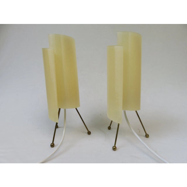 Brass Tripod Night Lights with Beige Acrylic Glass Shade, 1950s, Set of 2 For Sale - Image 4 of 12