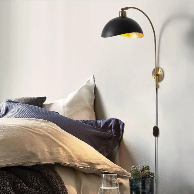 Luna Bella Wall Sconce - Weathered Brass, Matte Black, Plug-In For Sale - Image 4 of 11