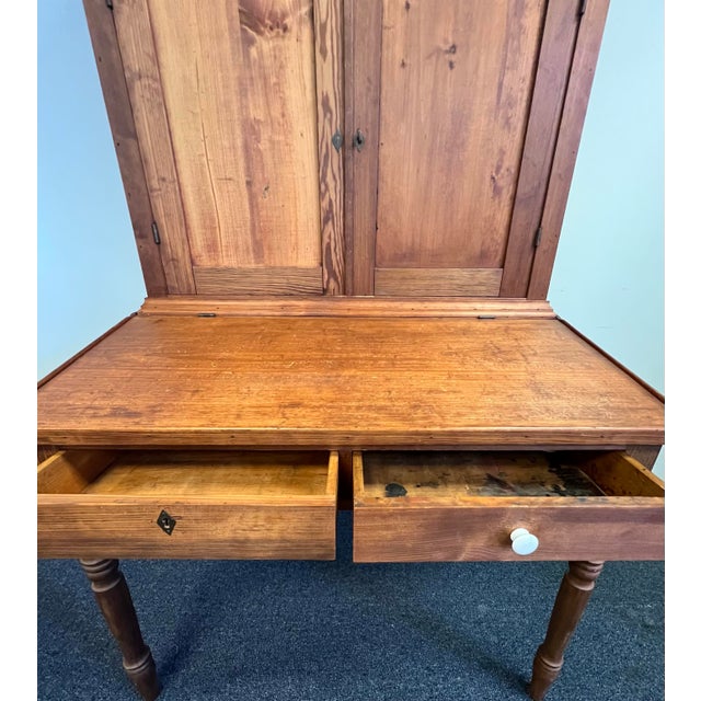 Antique Southern Pine Two Piece Plantation Secretary Desk For Sale - Image 9 of 12