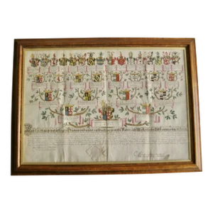 Late 18th Century German Genealogist Tree Coat of Arms of a Marquis Family Frame