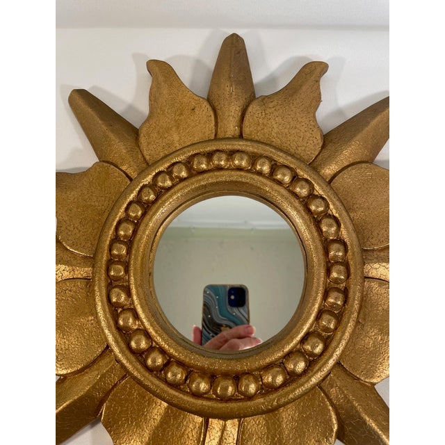 1960-70s Vintage French Style Gold Gilded Sunburst Wall Mirror For Sale - Image 6 of 12