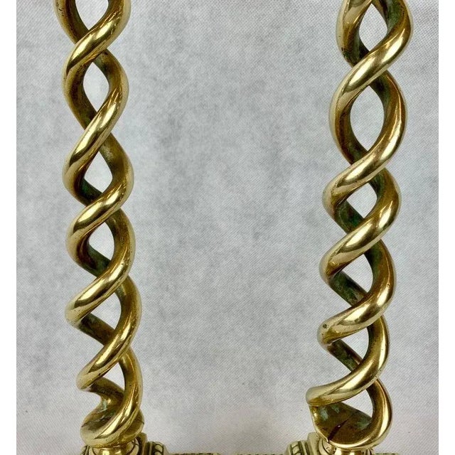 English Pair of Nineteenth Century English Brass Open Barley Twist Candlesticks-21" Tall For Sale - Image 3 of 9
