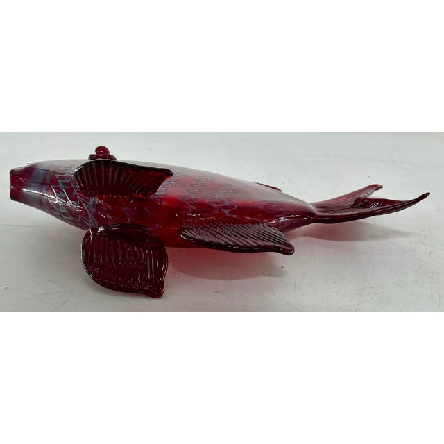 Glass Ruby-Red Large Art Glass Fish Figurine by Chris Belleau, Signet. For Sale - Image 7 of 10