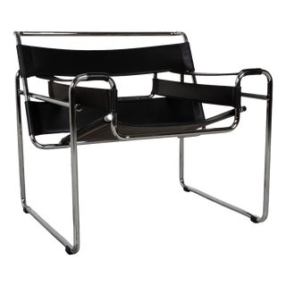 Wassily Chair Leather Armchair Black Chair by Marcel Breuer for Knoll Inc. For Sale