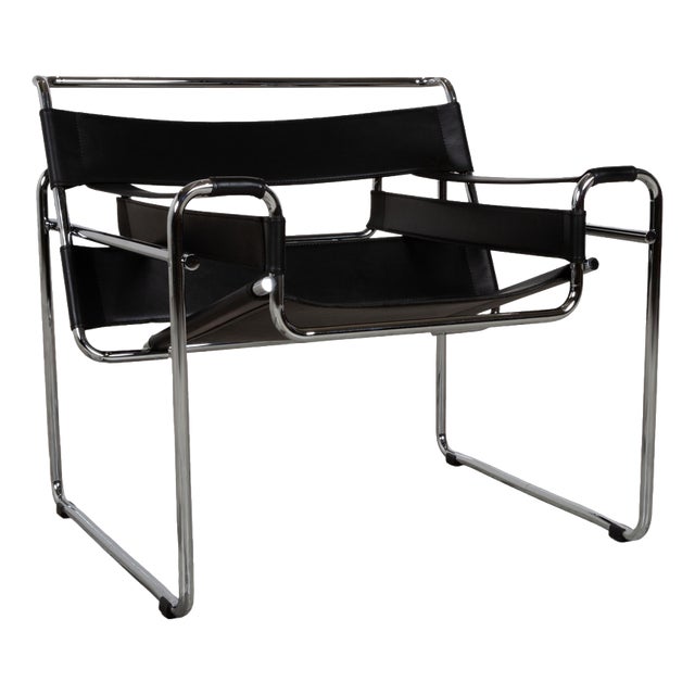 Wassily Chair Leather Armchair Black Chair by Marcel Breuer for Knoll Inc. For Sale